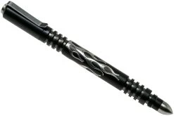 Rick Hinderer Investigator Pen Flames Stainless Steel, Stonewash DLC, Tactical Pen