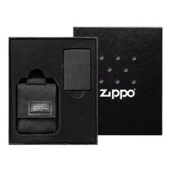 Zippo Tactical Black Pouch And Black Crackle Windproof 49402-000002, Lighter Gift Set