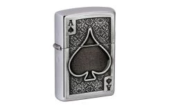 Zippo Ace Of Spades Emblem 49637-000002, Brushed Chrome, Lighter